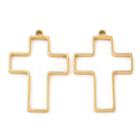 304 Stainless Steel Open Back Bezel Cross Pendants STAS-Z040-08G-1