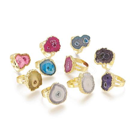 Adjustable Dyed Natural Druzy Agate Finger Rings RJEW-F104-01G-1