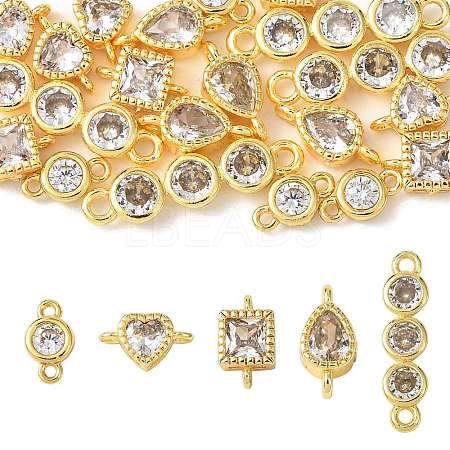 20Pcs 5 Styles Brass Pave Clear Cubic Zirconia Links Connector Charms KK-FS0002-05-1