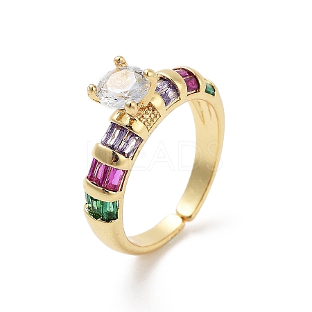 Brass Micro Pave Colorful Cubic Zirconia Open Cuff Ring for Women LS-RJEW-Z055-03G-01-1