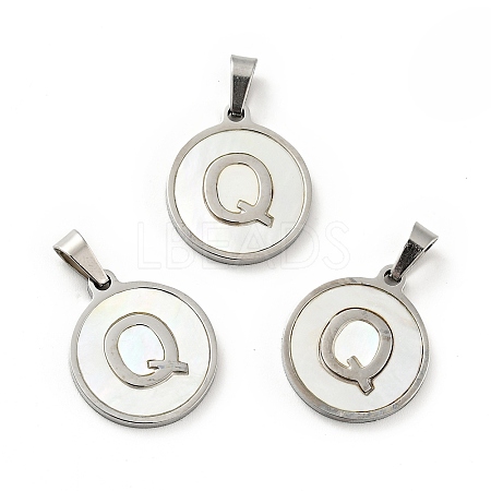 304 Stainless Steel with White Shell Pendants STAS-G268-01Q-P-1