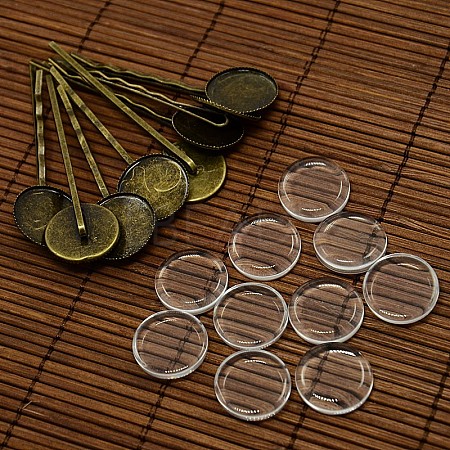 18mm Transparent Clear Domed Glass Cabochon Cover for Iron Hair Bobby Pin DIY Making DIY-X0070-1