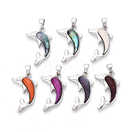 Alloy and Dyed Natural Paua Shell Pendants PALLOY-T093-07M-1