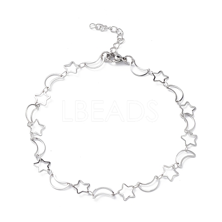 304 Stainless Steel Star & Moon Link Chain Anklets for Men Women STAS-B039-15P-1