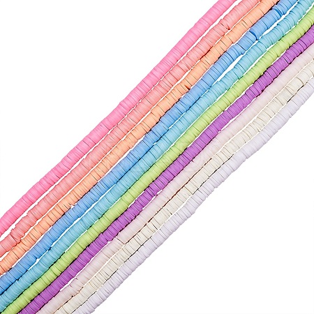 10Strand 10 Colors Macaron Color Flat Round Eco-Friendly Handmade Polymer Clay Beads CLAY-CJ0001-37-1