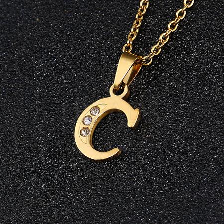 201 Stainless Steel Crystal Rhinestone Initial Pendant Necklaces FS-WG3A711-03-1