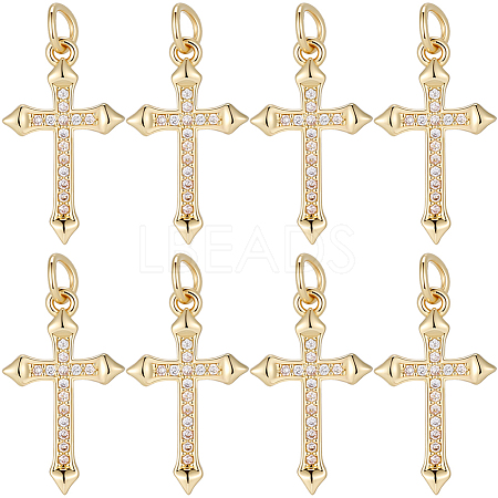 8Pcs Brass Micro Pave Clear Cubic Zirconia Pendants KK-SC0007-99-1