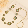Oval Flower Alloy with Dyed Synthetic Turquoise Link Chain Waist Belly Chains for Women FS-WG9F428-01-3