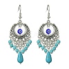 Resin Evil Eye & Synthetic Turquoise Beaded Long Drop Earrings EJEW-JE05389-03-1