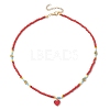 Alloy Enamel Heart Pendant Necklace with Glass Seed Beaded NJEW-JN04641-4