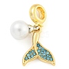 Rack Plating Alloy Pave Rhinestone Fishtail European Dangle Charms FIND-B034-22G-02-1