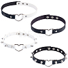4Pcs 4 Styles Adjustable Gothic PU Leather Alloy Heart Spike Rivet Choker Necklaces for Women NJEW-CL0001-18-7