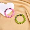 Green Yellow Natural Yellow Jade Round Beaded Stretch Bracelet BJEW-SW00077-06-2