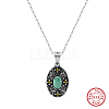 Natural Turquoise & Cubic Zirconia Oval Pendant Necklaces NJEW-L125-002ASP-1