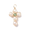 Natural Green Aventurine & White Freshwater Pearl Pendants PALLOY-JF01660-02-1