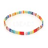 Bohemian Rainbow Glass Flat Double-Hole Bead Striped Women's Stretch Bracelets for Women QS8192-7-1