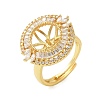 Flat Round Brass Micro Pave Cubic Zirconia Adjustable Ring Settings KK-K297-06G-1