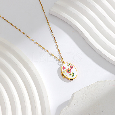 304 Stainless Steel Enamel Geometric Magnetic Photo Locket Pendant Necklaces for Women WG980C2-03-1