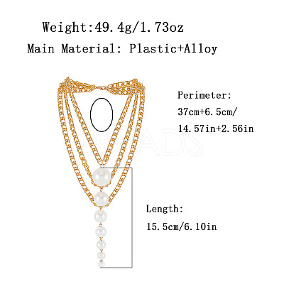 White Plastic Imitation Pearl Beads Alloy Layered Chain Lassel Bib Necklaces for Women WG9451F-01-1