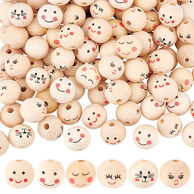 140Pcs 6 Styles Natural Wood European Beads WOOD-OC0003-58-1