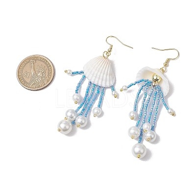 Glass & Natural Shell & Non-magnetic Synthetic Hematite Dangle Earrings EJEW-MZ00383-03-1