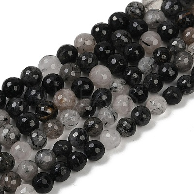 Natural Black Rutilated Quartz Beads Strands G-R447-8mm-03-01-1