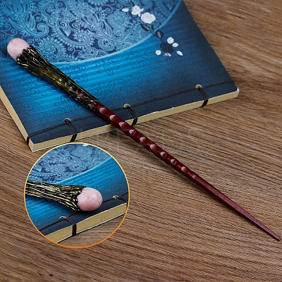 Natural  Pink Opal Magic Wand with Wooden Findings PW-WG44227-04-1