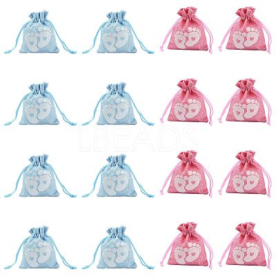 Baby Footprint Polyester Drawstring Bags ABAG-FZC0001-01A-1