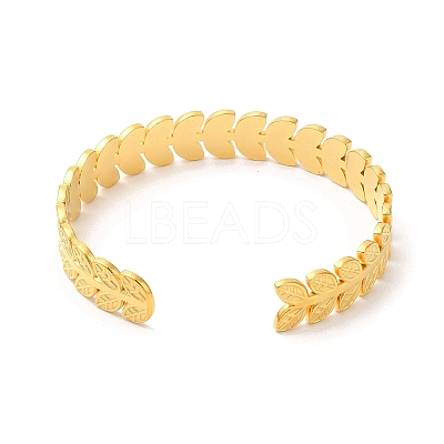 Ion Plating(IP) 304 Stainless Steel Leaf Open Cuff Bangles BJEW-L682-029G-1