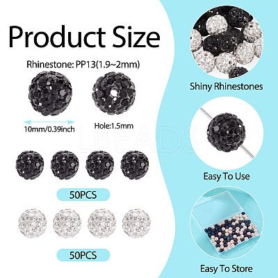 100Pcs 2 Colors Pave Disco Ball Beads RB-TA0001-28-1