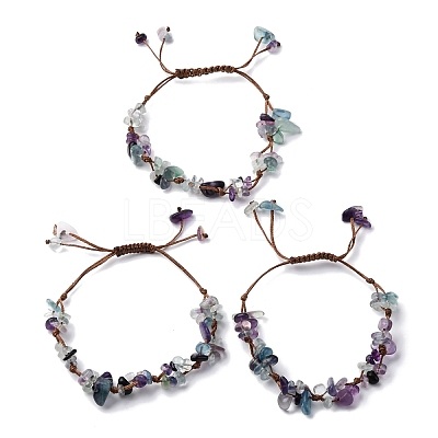 Adjustable Natural Fluorite Braided Bead Bracelets for Women BJEW-U035-02I-1