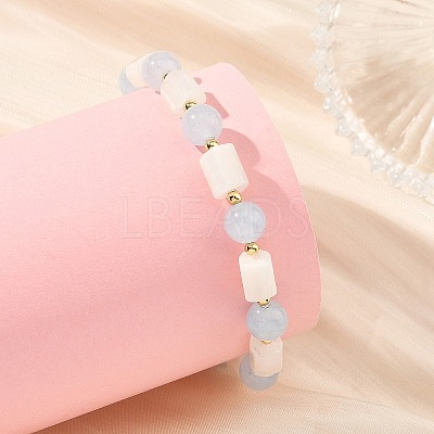 8MM Round Natural White Moonstone and Column Dyed White Jade Beaded Stretch Bracelets BJEW-JB14488-1