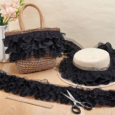 Polyester Lace Pleated Ribbons SRIB-WH0011-467A-1