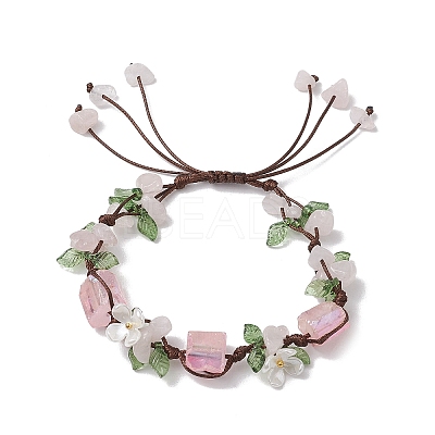 Electroplated Natural Rose Quartz Chip Bead Braided Bead Bracelets for Women BJEW-TA00610-01-1