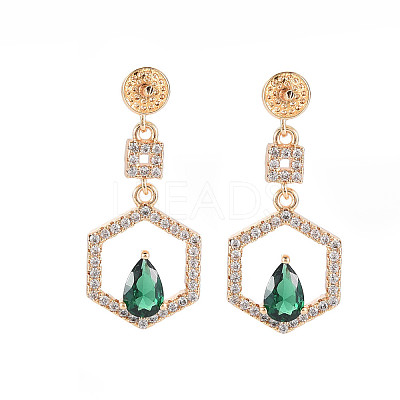 Brass Micro Pave Cubic Zirconia Stud Earring Findings KK-S364-045-1