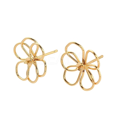 Flower Brass Stud Earring Findings KK-NH0009-10G-1