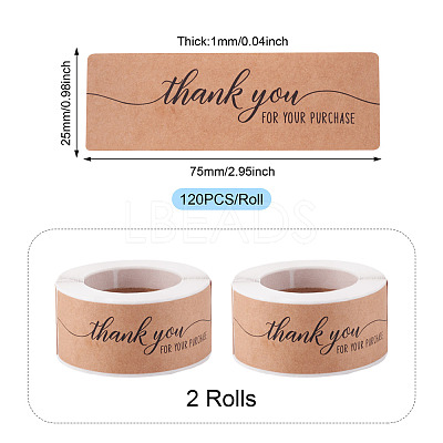 2 Rolls Rectangle Thank You Theme Paper Stickers DIY-TA0013-47C-1