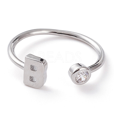 Brass Micro Pave Clear Cubic Zirconia Cuff Rings RJEW-Z005-B-P-1