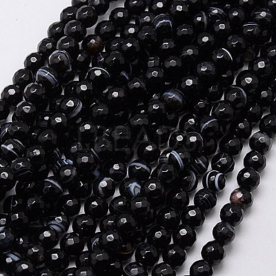 Natural Black Striped Agate/Banded Agate Beads Strands X-G-G581-6mm-03-1