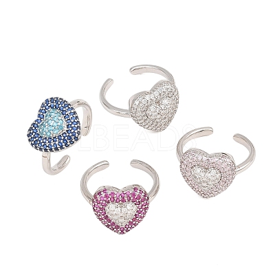 Heart Brass Micro Pave Cubic Zirconia Cuff Open Rings for Women CU-CBA0A21-01P-1