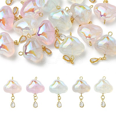 15Pcs 5 Colors Transparent Acrylic with Brass Micro Pave Cubic Zirconia Pendants PALLOY-CJ00190-1