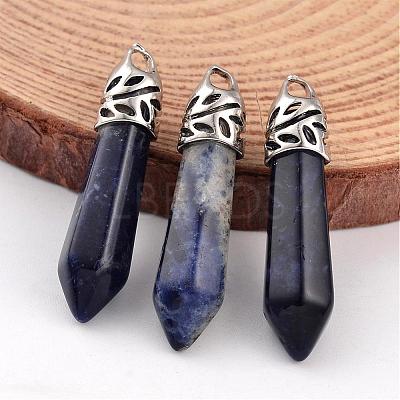 Bullet Natural Sodalite Pointed Pendants G-E332-C18-1