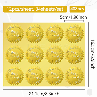34 Sheets Self Adhesive Gold Foil Embossed Stickers DIY-WH0509-053-1