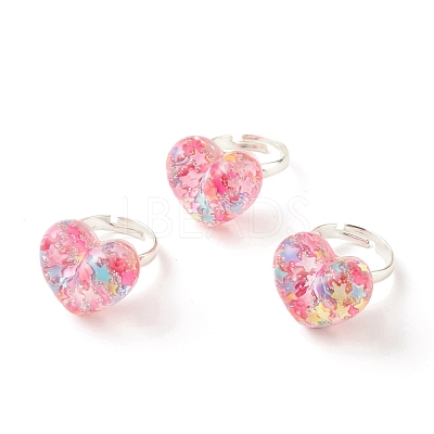 3D Resin Heart with Star Adjustable Ring RJEW-JR00457-1