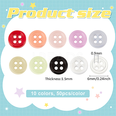 500Pcs 10 Colors Nylon Buttons BUTT-FG0001-22-1