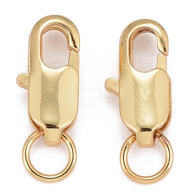Rack Plating Brass Lobster Claw Clasps with Jump Rings KK-WH0063-02G-02-NR-1