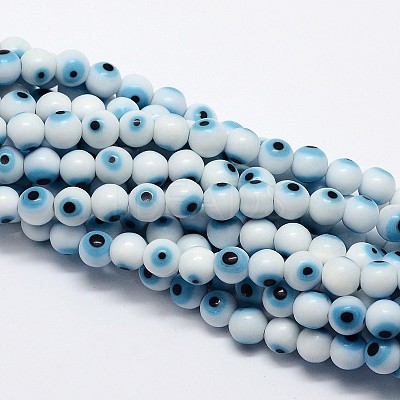 Handmade Evil Eye Lampwork Round Bead Strands LAMP-L055-8mm-07-1