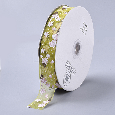 Flower Pattern Printed Polyester Organza Ribbons ORIB-Q035-02-1