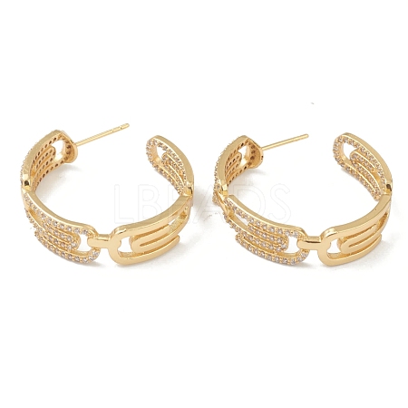 Brass Micro Pave Clear Cubic Zirconia Half Hoop Earrings EJEW-L234-031G-1