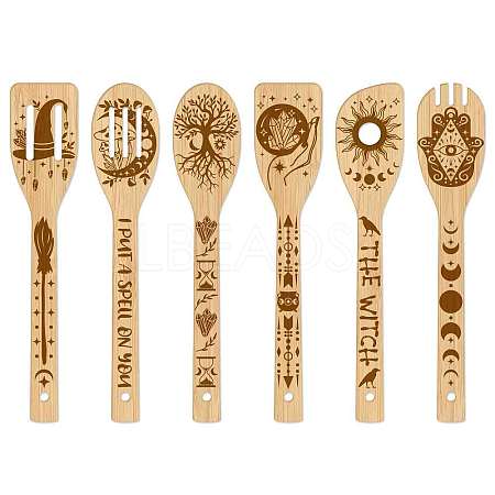 6Pcs Bamboo Spoons & Knifes & Forks AJEW-WH0411-007-1